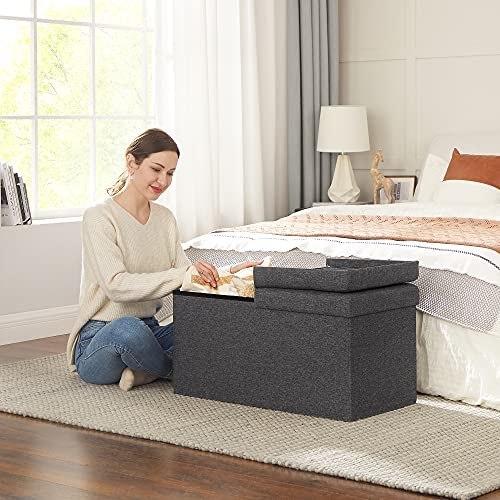 Ottoman With Storage 80 L, Folding Shoe Bench, With Hinged Lid, Load Capacity 300 Kg, 76 X 38 X 38 Cm, Dark Gray Lsf46gyz Lu