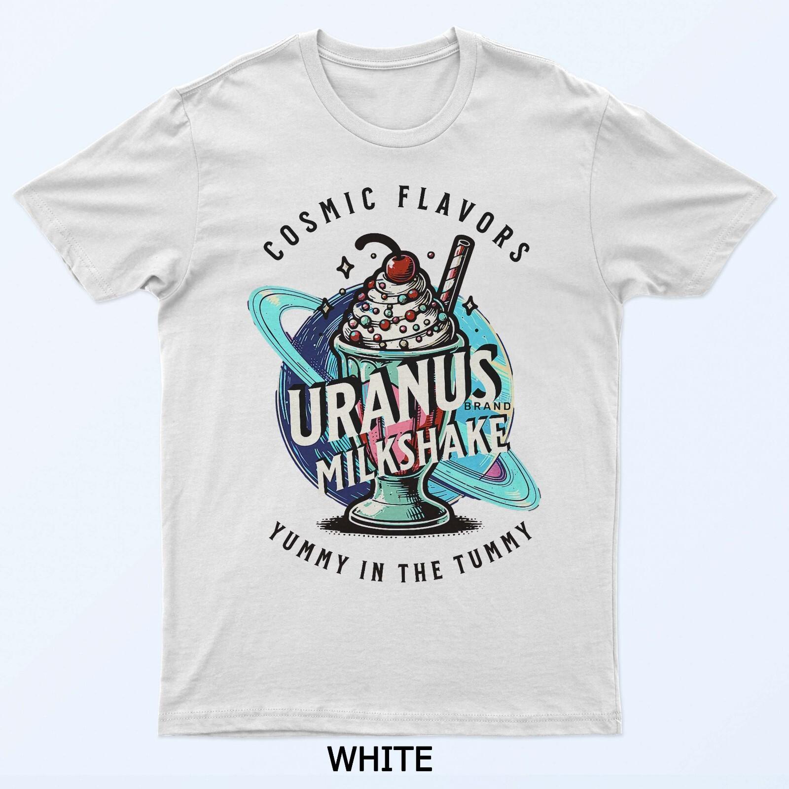

Uranus Brand Milkshake Cosmic Flavors Retro Hipster Planets T-Shirt S