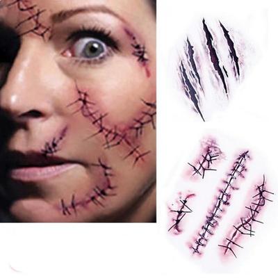 3 Stück Halloween-Tattoo-Aufkleber, Zombie-Narben-Tattoos für Dekorationen, gefälschte Wunden, gruselige Blutwunde
