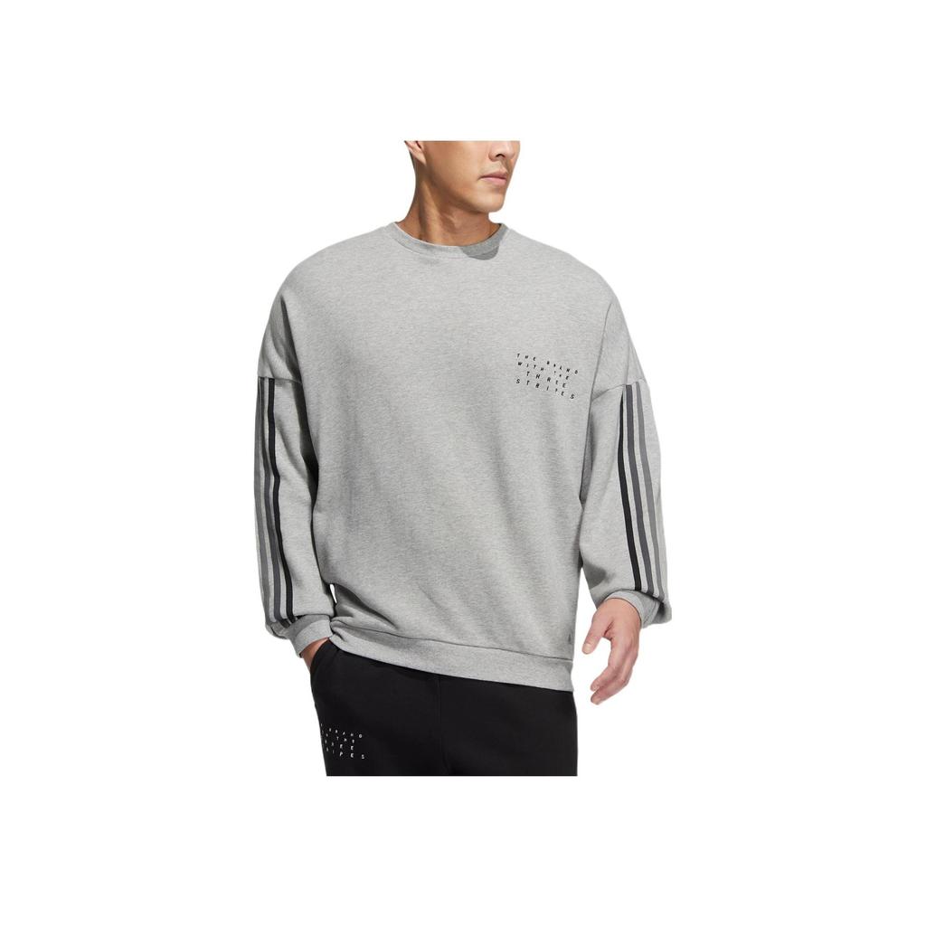 Adidas City Crew Sweat Solid Stripe Letter Print Long Sleeve Sweatshirt Unisex Tops Grey HP1371