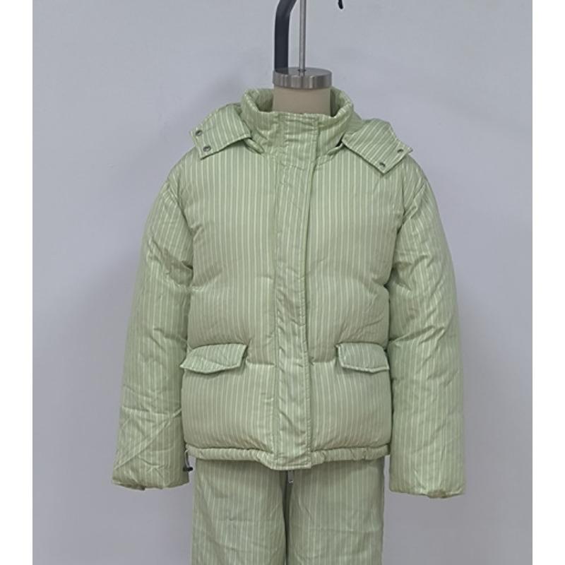 Vertical striped hooded cotton suit set thick warm loose bread suit trousers winter women's clothing