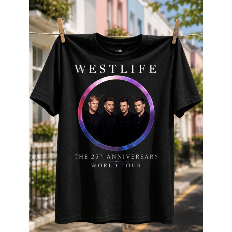 Maglietta Uomo Westlife 25° Anniversario World Tour - Stampa Ufficiale e Iconica, Girocollo Casual Vestibilità Larga Adatta ai Fan della Musica, Regalo per
