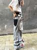 American Retro Street Style Women's Summer Jeans with Inside-Out Design and Large Pockets