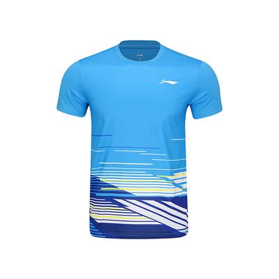 Li Ning Badminton Series Comfortable Round Neck Quick Dry Cool Versatile Short Sleeve T-Shirt Unisex T-Shirts Danube-Blue AAYV049-4