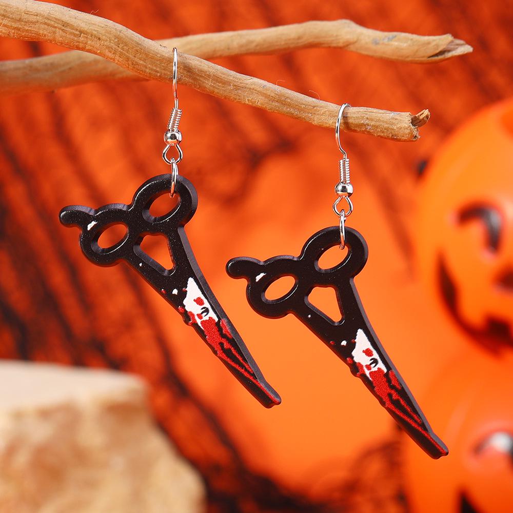 Retro Halloween Kitchen Knife & Axe Earrings: Creative Bloodstain Scissors Ear Ornaments for Women