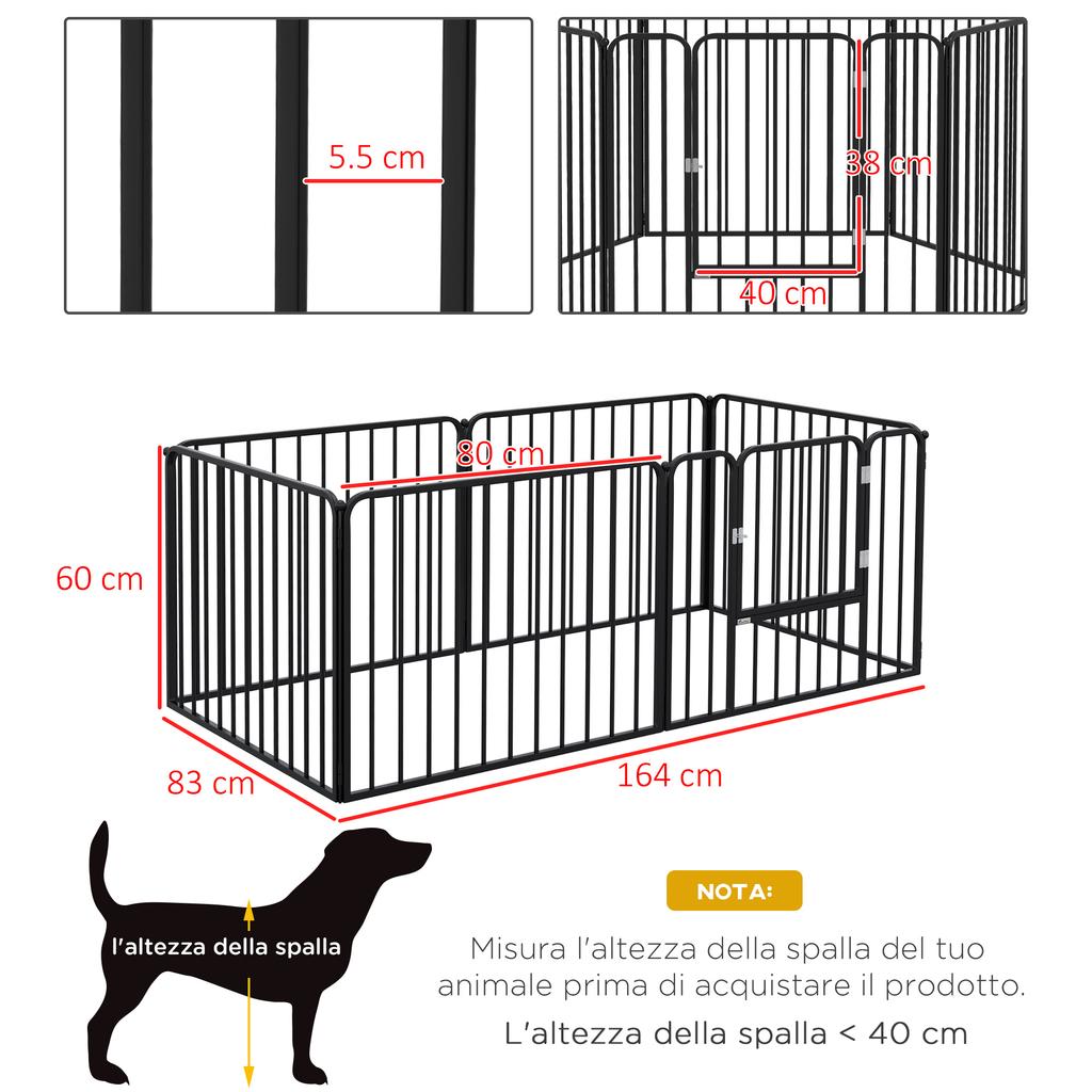 6-Panel Modular Indoor/Outdoor Dog Playpen, Steel, 164x83x60 cm, Black