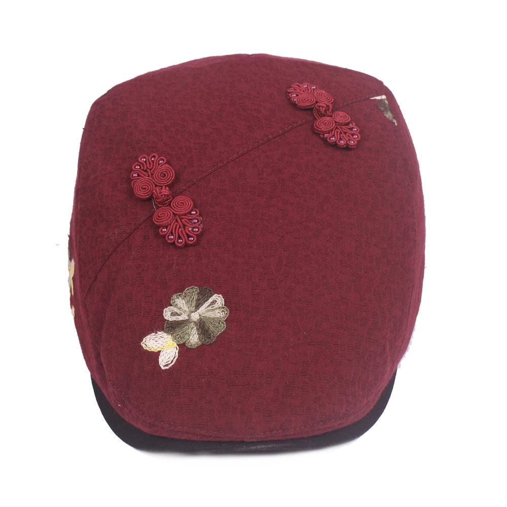 Chinese Style Duck Tongue Cap Ms. Flowers Beret National Wind Retro Buckle Forward Cap Cotton Women Hat
