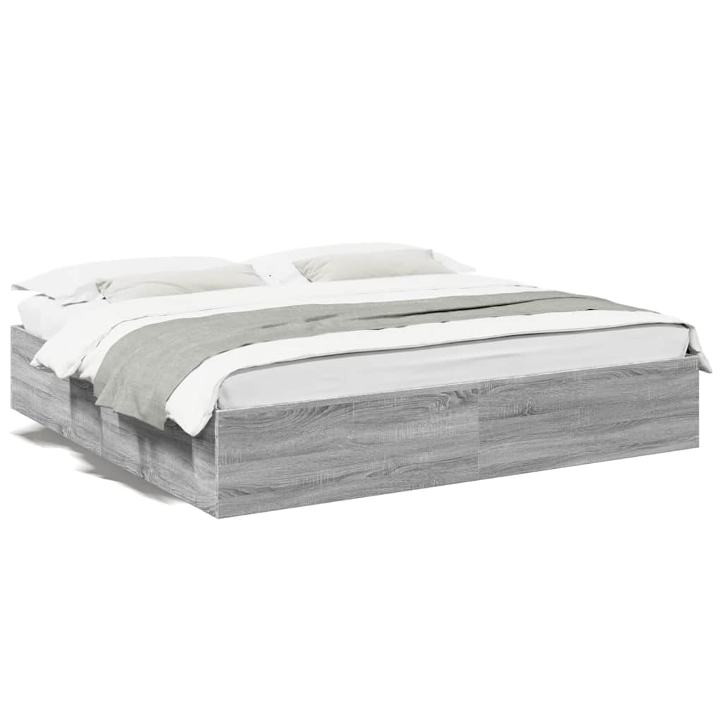 Bed Frame Grey Sonoma 200 x 200 cm Engineered Wood
