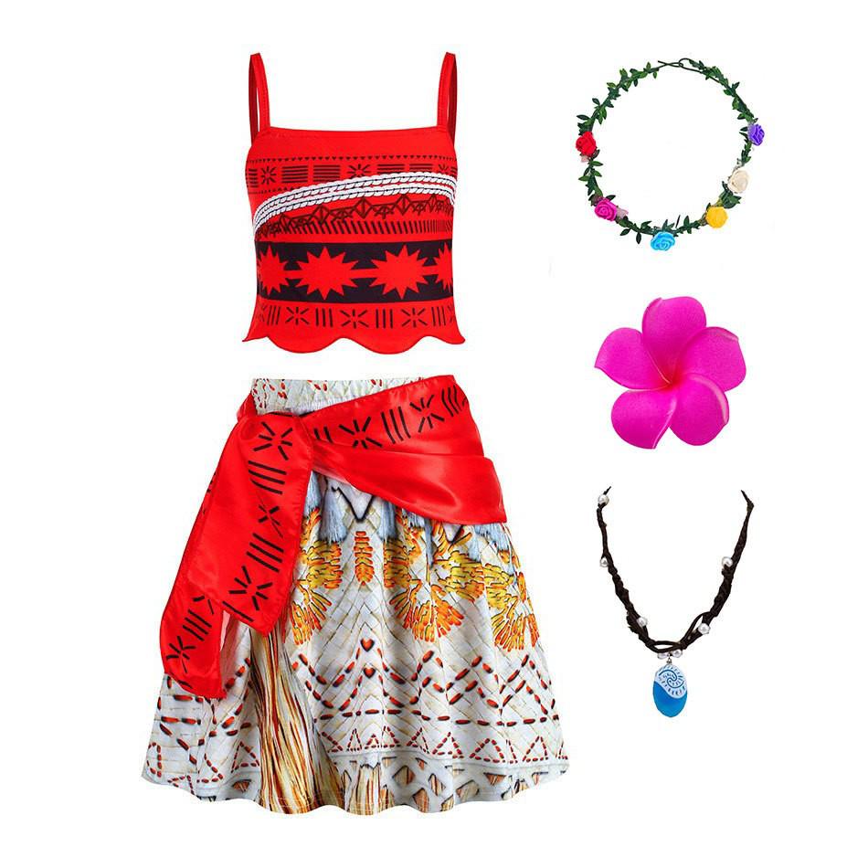 Kids' Moana Cosplay Two-Piece Set: Skirt & Grass Skirt Costume