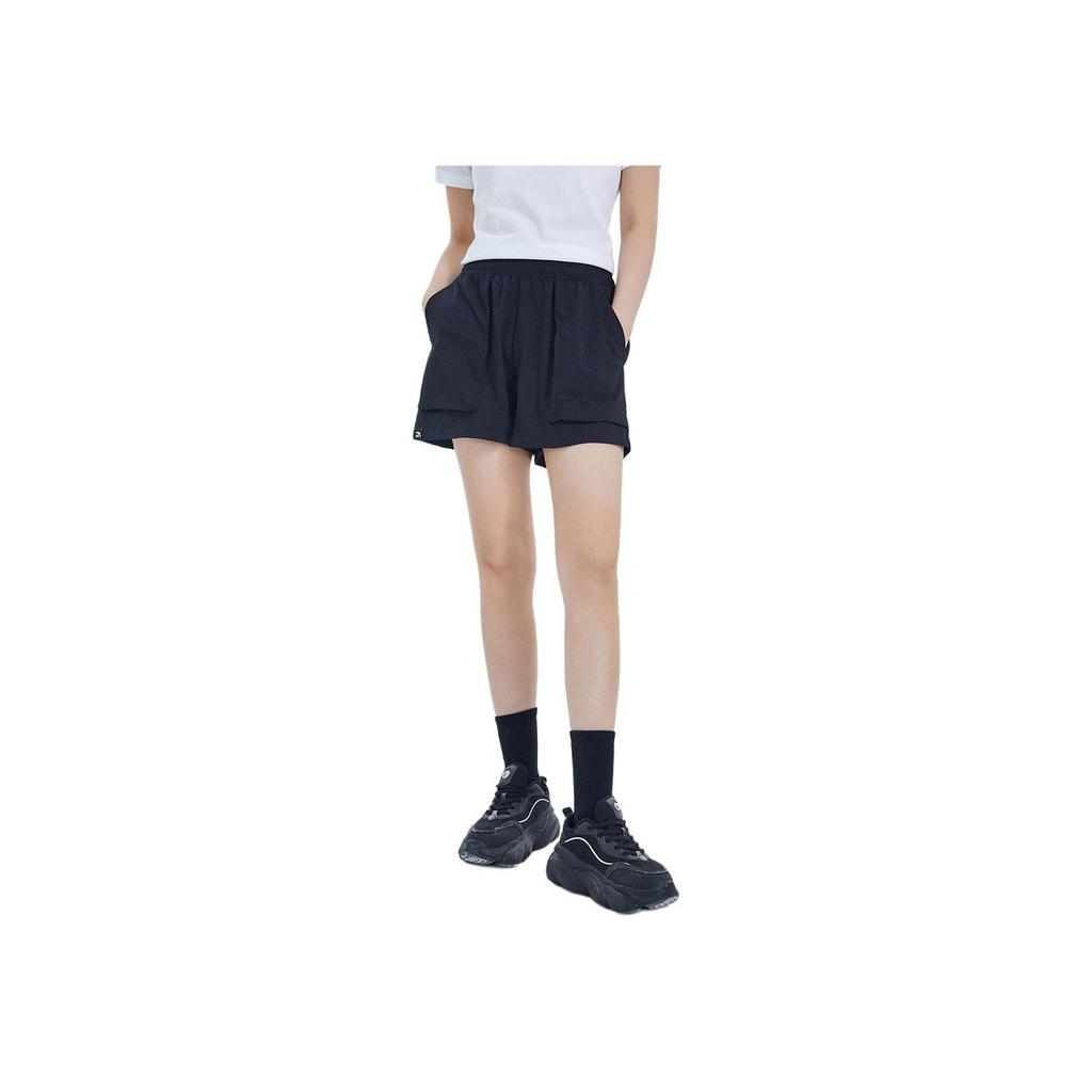 Anta Solid Color Elastic Waist Woven Breathable Shorts Women Shorts Black 962228316-3