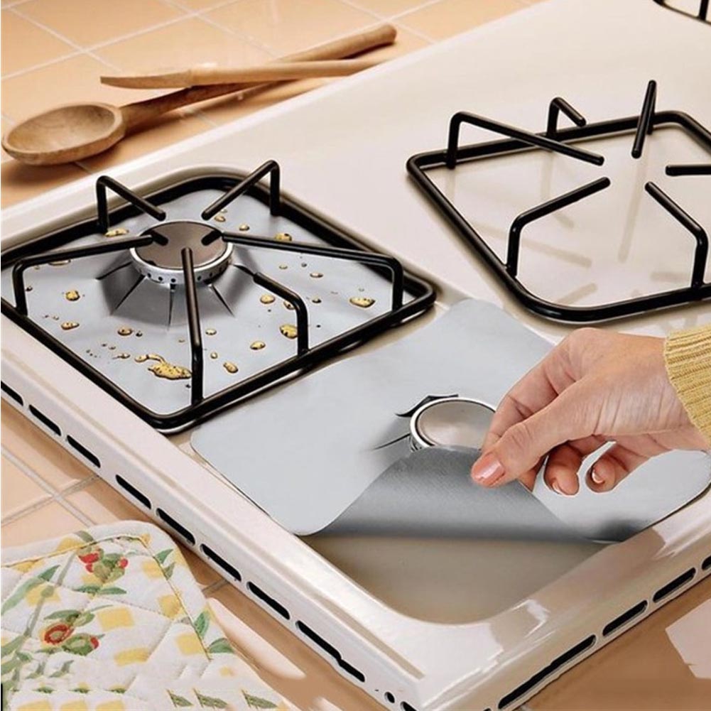 6 ks/sada opakovaně použitelných skleněných vláken, chráničů plynových sporáků, ochranná podložka, kuchyňské nářadí (stříbrný)