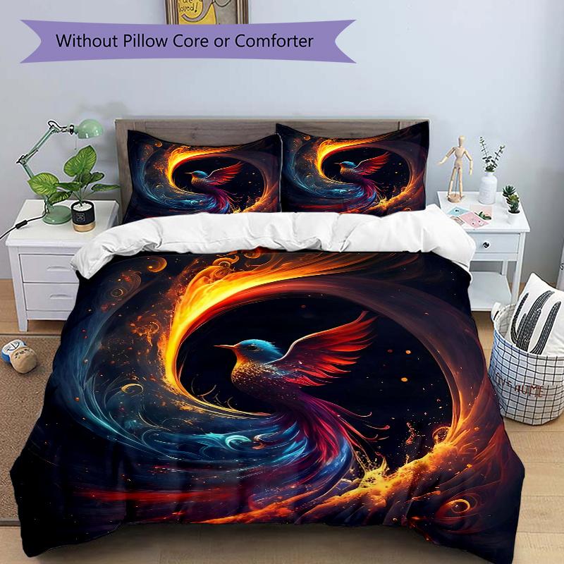 3pcs Phoenix Rising Pattern Bedding Three-Piece Set (1 Cover + 2 Pillowcases, No Fillings), This Printed Bedding Set Is