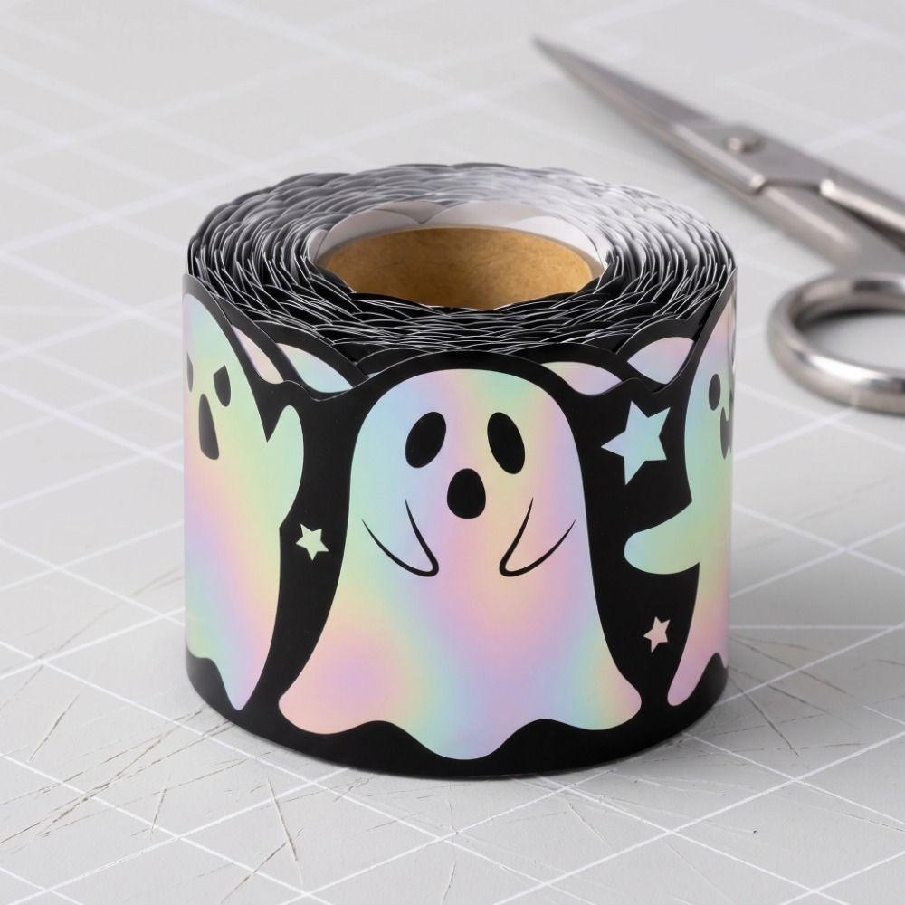 Iridescent Self-Adhesive Ghost Sticker Easy Remove Holographic Decals Halloween Border Trim Home