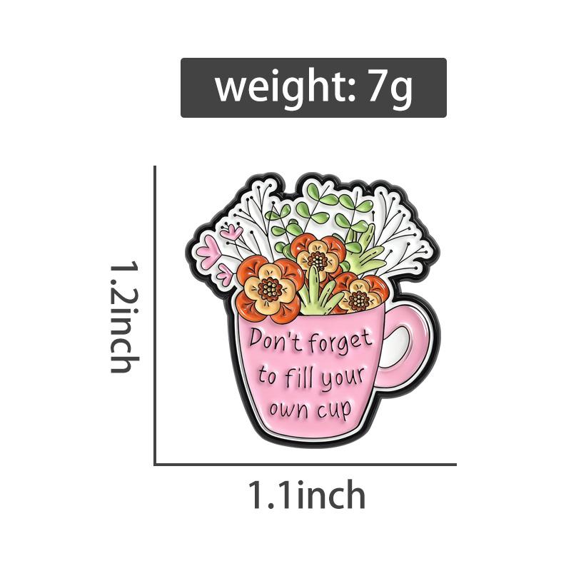 Floral Box Cup Enamel Pins Flowers Self Care Quotes Brooches Lapel Badges Plant Inspiring Jewelry Gift for Kids Friends