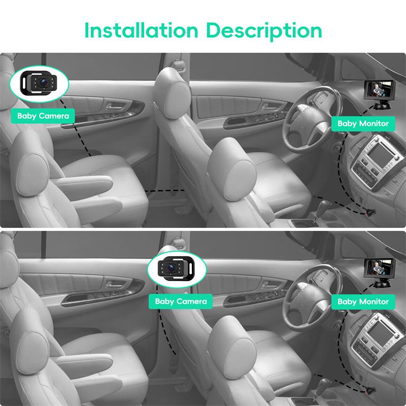 Car Rear Baby Monitor 4.3'' Car Monitor With Camera Night Vision Wide-Angle Real-Time Baby Monitoring Stable Mounting