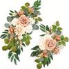 2Pcs Artificial Rose Flowers Green Plant Decoration, For Outdoor Patio Garden Wedding Reception Background Decoration, Flower Decoration Wall Home