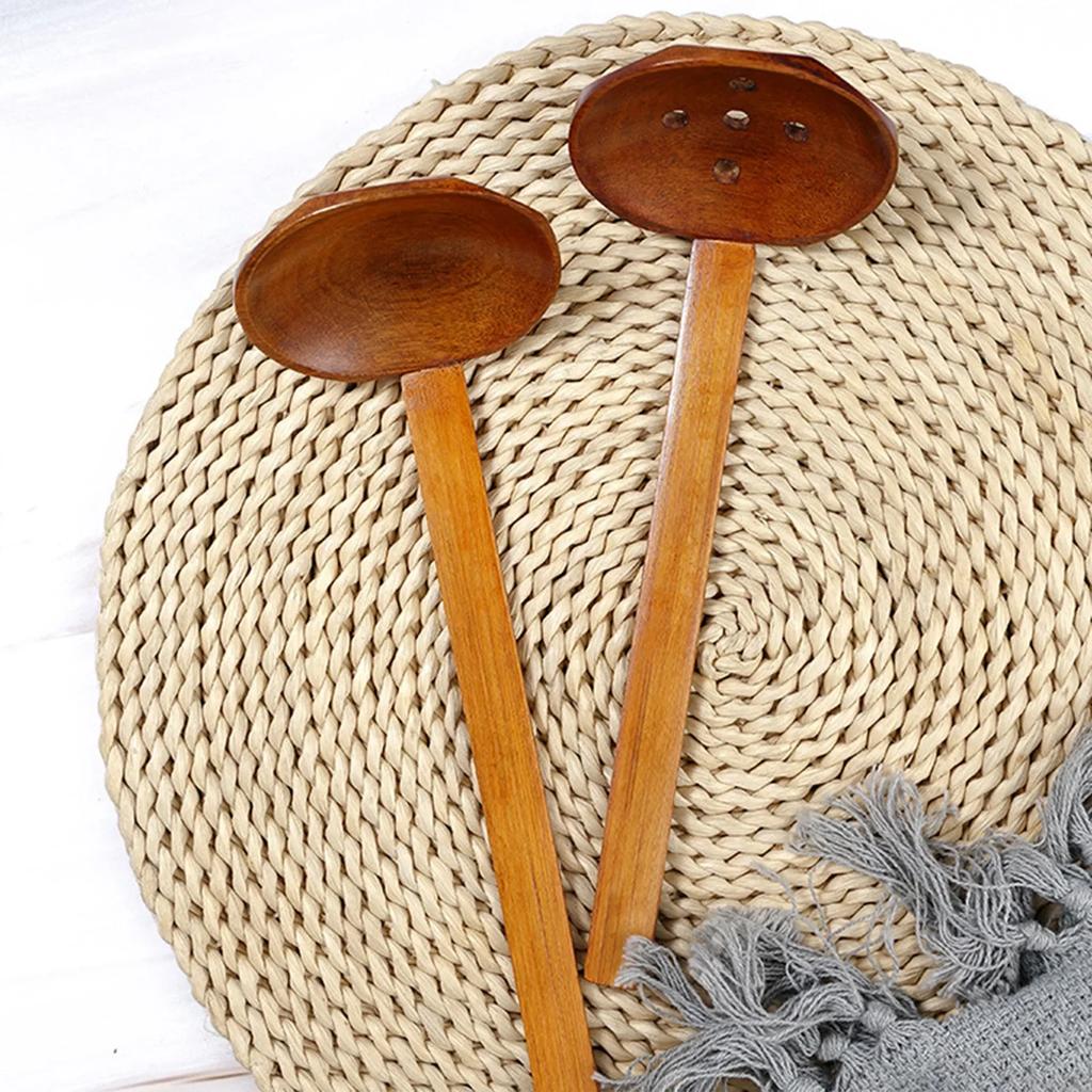 1Pcs Wooden Spoon Kitchen Ladles Soup Spoon Japanese Wood Serving Spoons Big Ramen Spoon Soup Noodle Hop Pot Strainer Tableware
