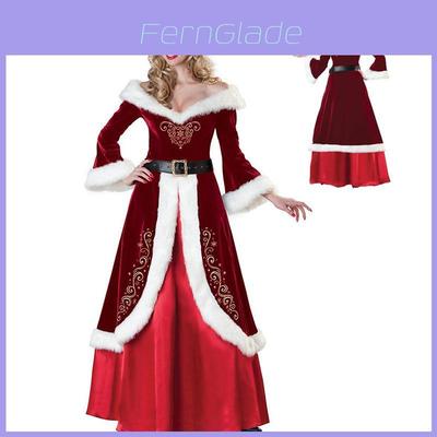 Elegant Red Santa Claus Adult Women's Christmas Costume Dress With Cozy Faux Fur Trim