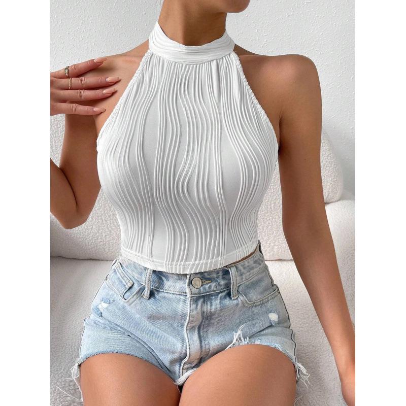 2025 Elegant Halter Cutout Slim Fit Crop Top: European & American Summer Style Medium белый