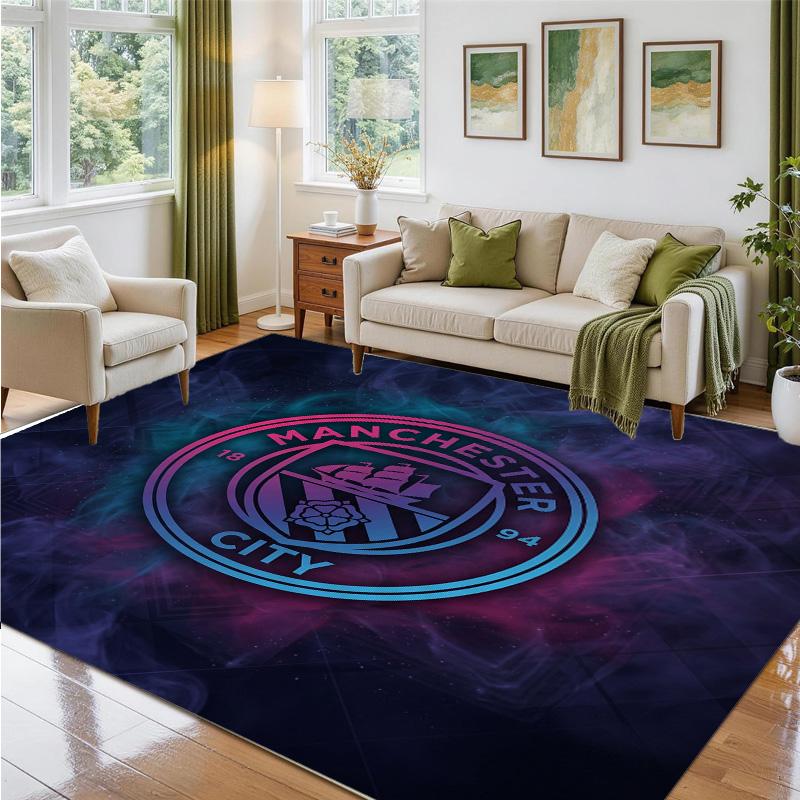 Manchester City Design Crystal Velvet Rug Soft Decorative Mat for Bedroom Entrance