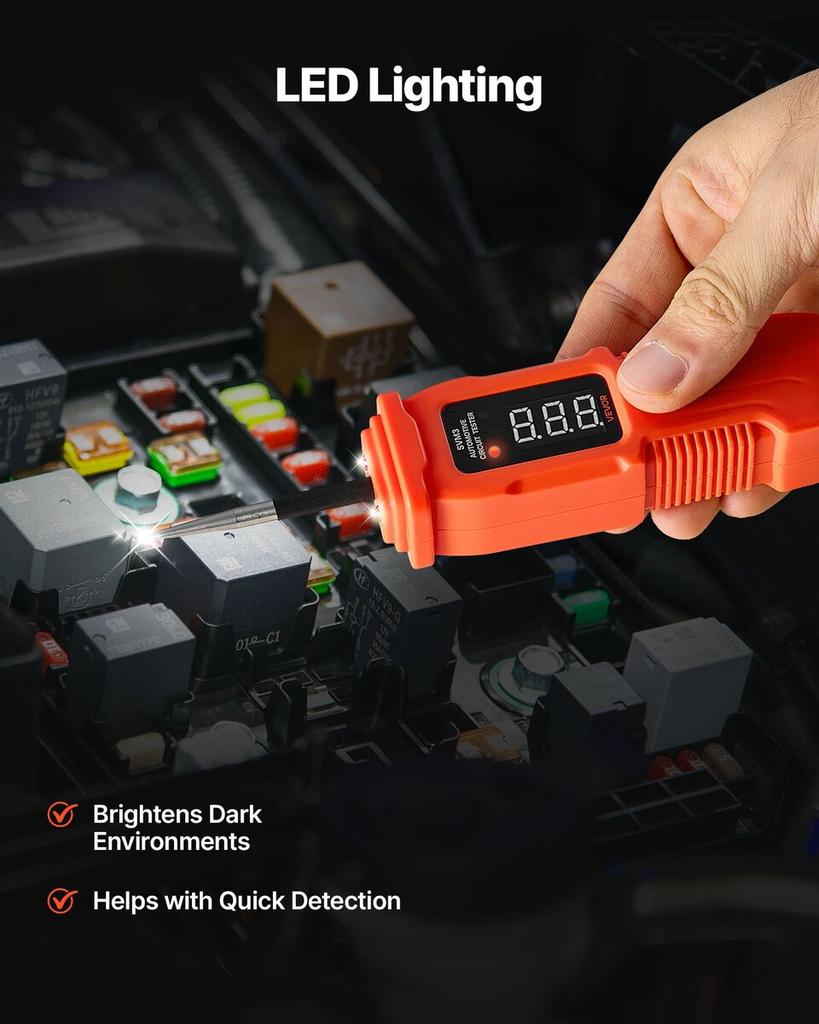 Automotive Circuit Tester, 3 - 72 DCV Power Circuit Probe Tester with LED Screen and Lighting, Automotive Power Tester Probe with 11.5 ft / 3.5 m