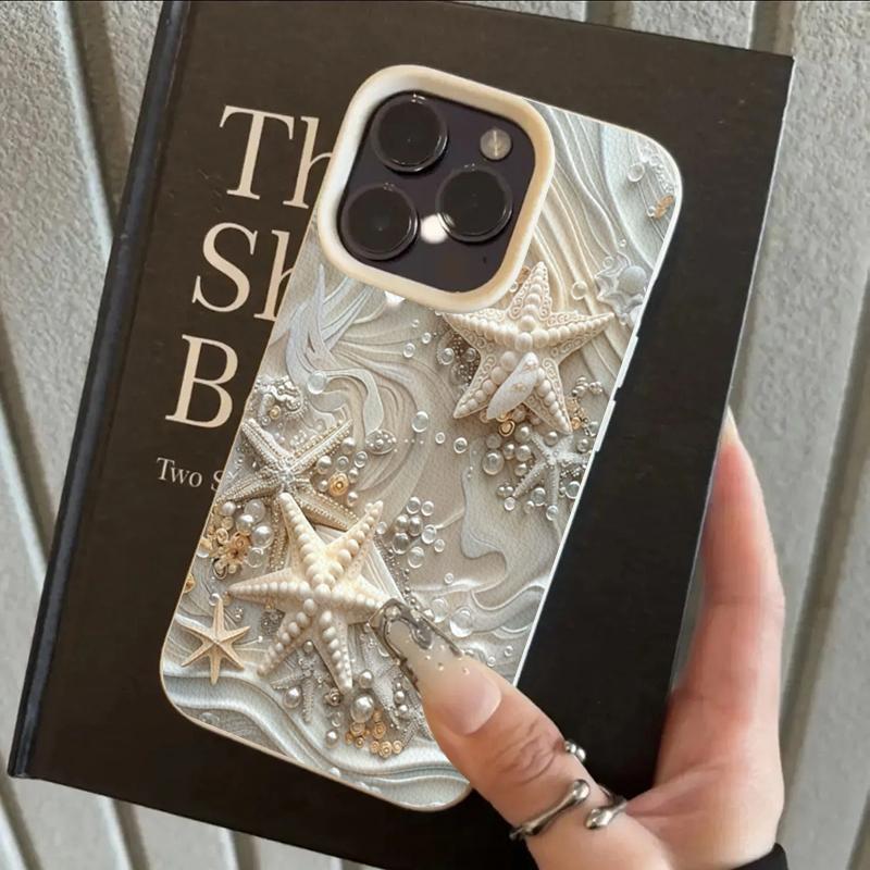 Ins Summer Sea Style Starfish and Pearl Shockproof Phone Case for iPhone 17 17E 16 15 14 13 12 11 Pro Max Soft TPU Cover