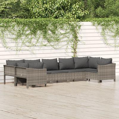 Vidaxl 7-Cz. Garten-Sitzgruppe, Kissen, Grau, Rattan PE