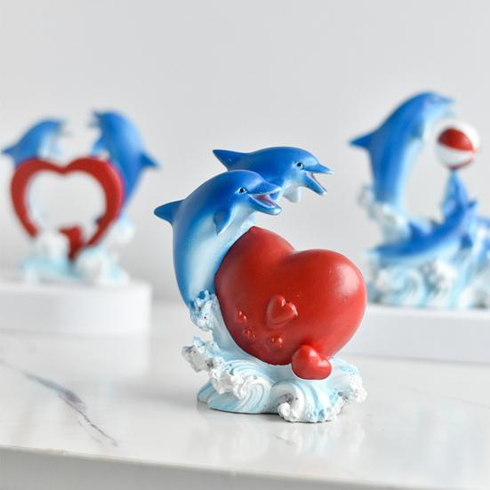 Dolphin Figurine Collectible Tabletop Resin Dolphin Statue Heart Dolphin Ornament Valentine's Day Gift for Women Wife Girlfriend