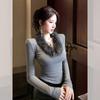 2026 Autumn/Winter Furry V-neck Slim Short Top: Spicy Girl Vibe Versatile Long Sleeve T-shirt for Women.