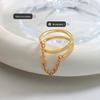 18K Gold Plated Titanium Steel Double Layer Index Finger Chain Ring for Women - European & American Style