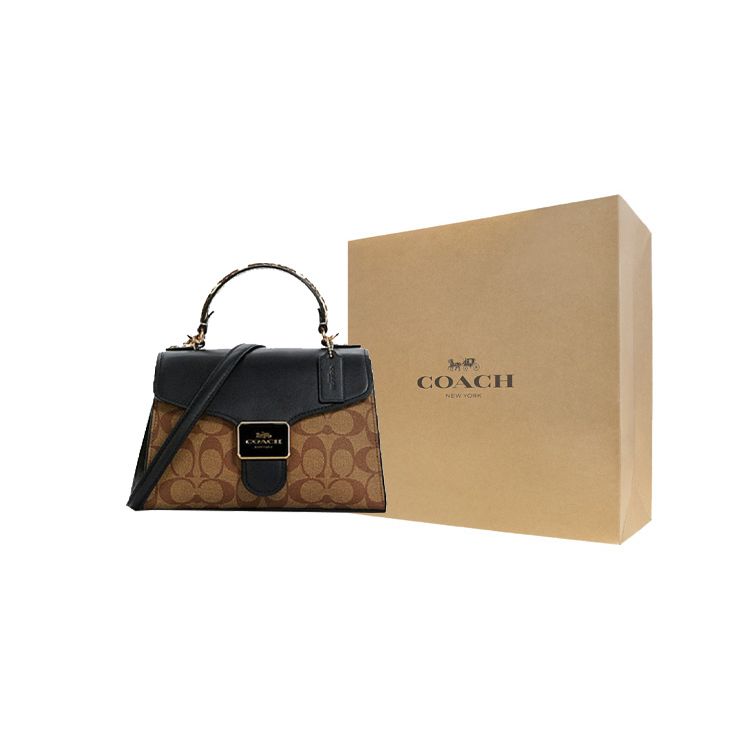 Coach Pepper 22 Classic Monogram Flap Coated Canvas And Leather Handbag Women handbag Brown Black Snake-Skin C1325-IMLOV
