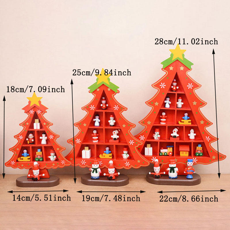 Vintage Wooden Christmas Tree Ornament Desktop Diy Mini Pine Tree with Mini Ornament for Xams Home Decor