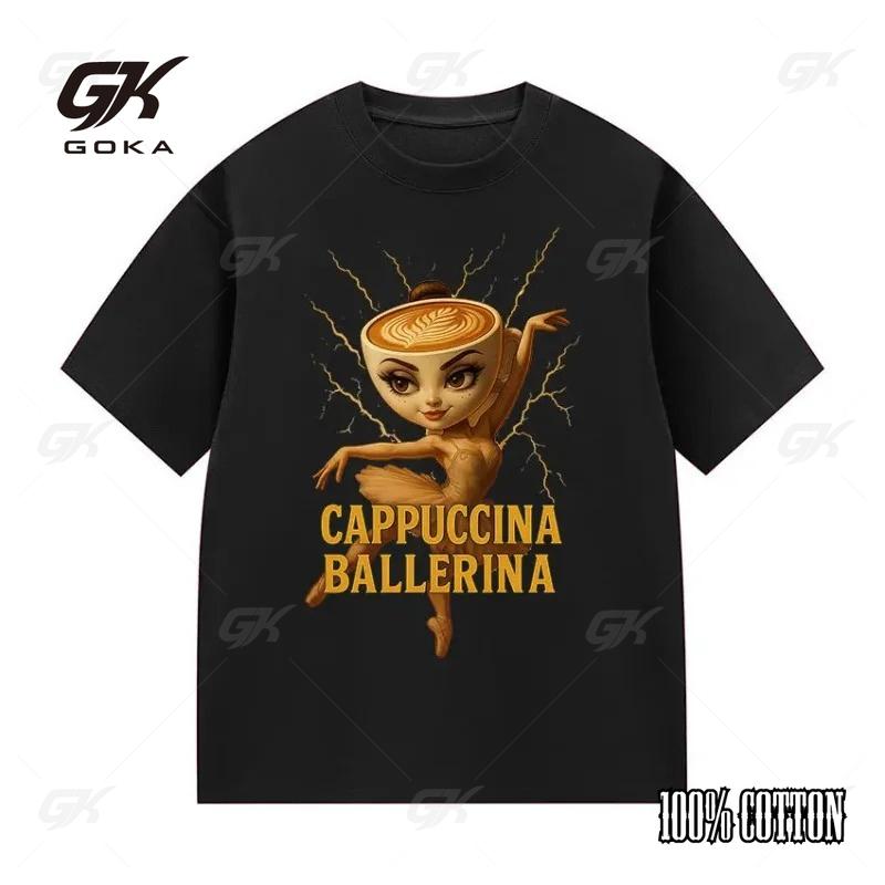

Funny Cappuccino Ballet Meme Pattern Cotton T-shirt for Women Fashionable and Comfortable Hot Selling T-shirt for Summer Women 4XL