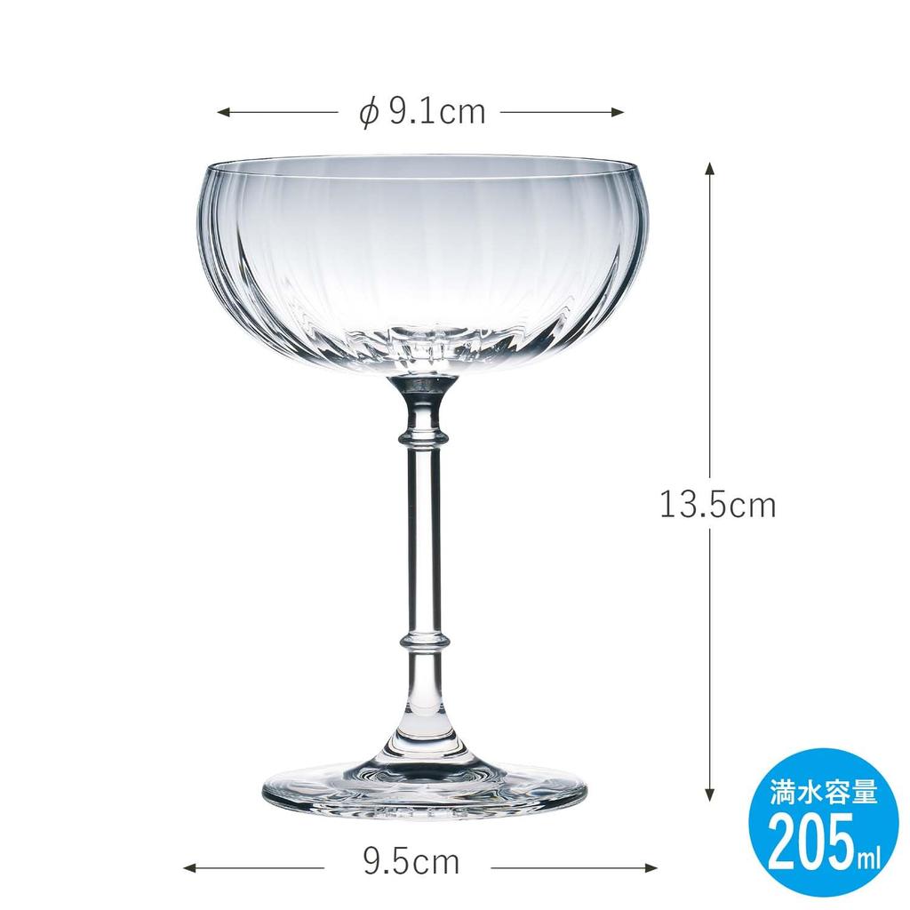 Toyo Sasaki Glass Crystal Stemware Collection Cocktail Glass, 205ml, Crystal Stem Glass, RN-18233