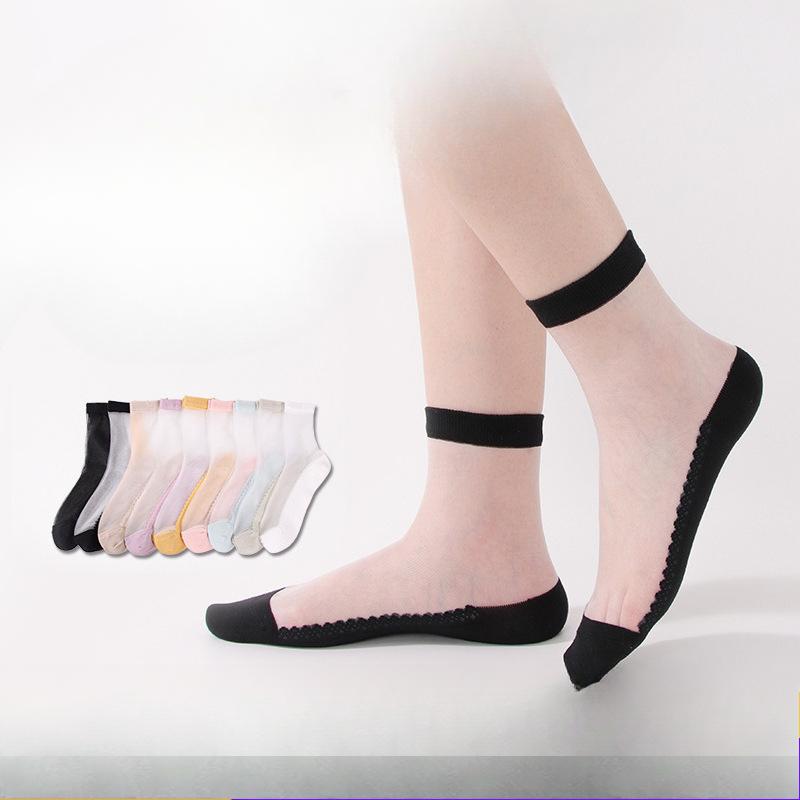 Female Summer New Pure Color Simple Breathable Crystal Stockings