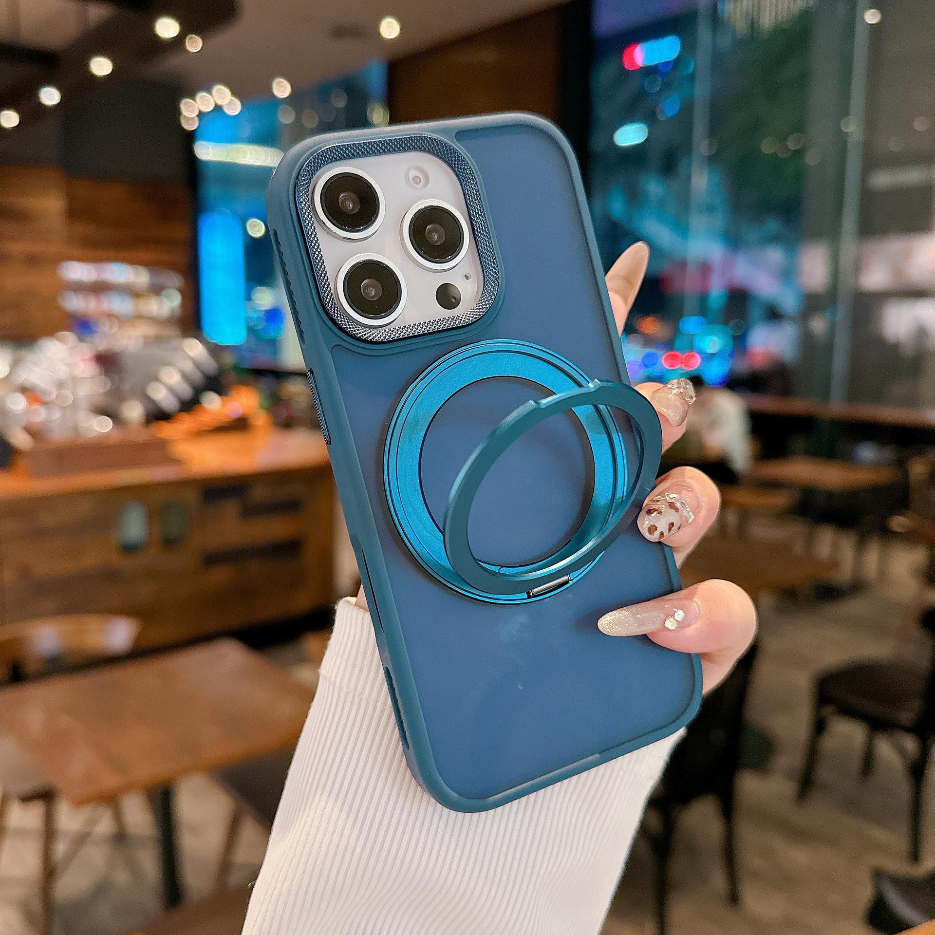 

Подходит для Apple 16proMax Матовый Вращающийся Кронштейн Чехол для Мобильного Телефона iPhone 15 Магнитный 14 Противоударный Защитный Чехол iPhone16 синий