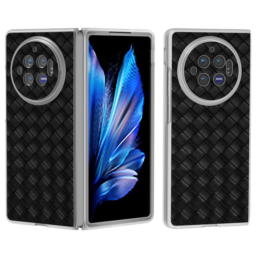 For vivo X Fold3 Case Woven Texture PU Leather Phone Cover with Transparent Matte Frame