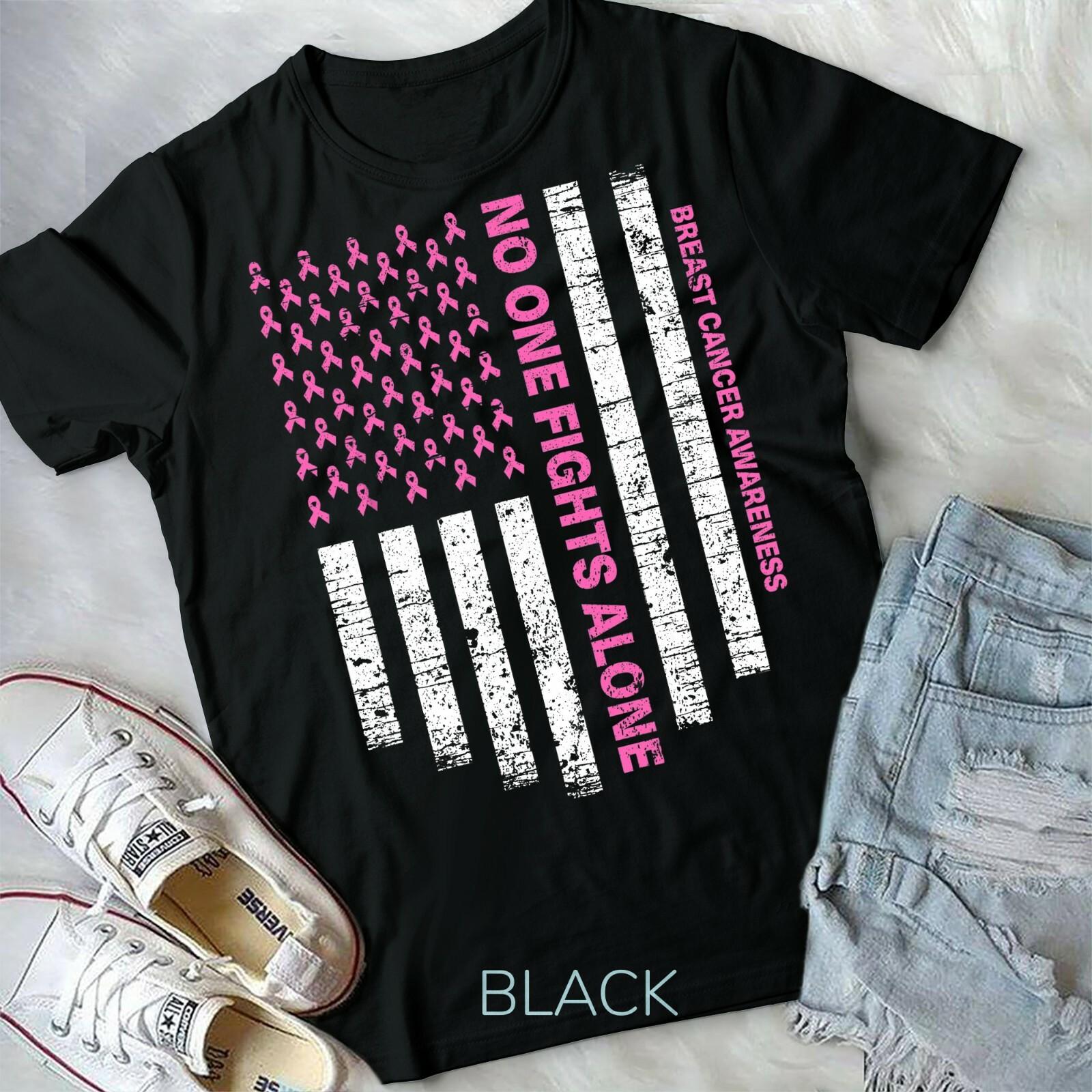 No One Fights Alone USA Flag Breast Cancer Awareness T-shirt Unisex T-shirt XXXL