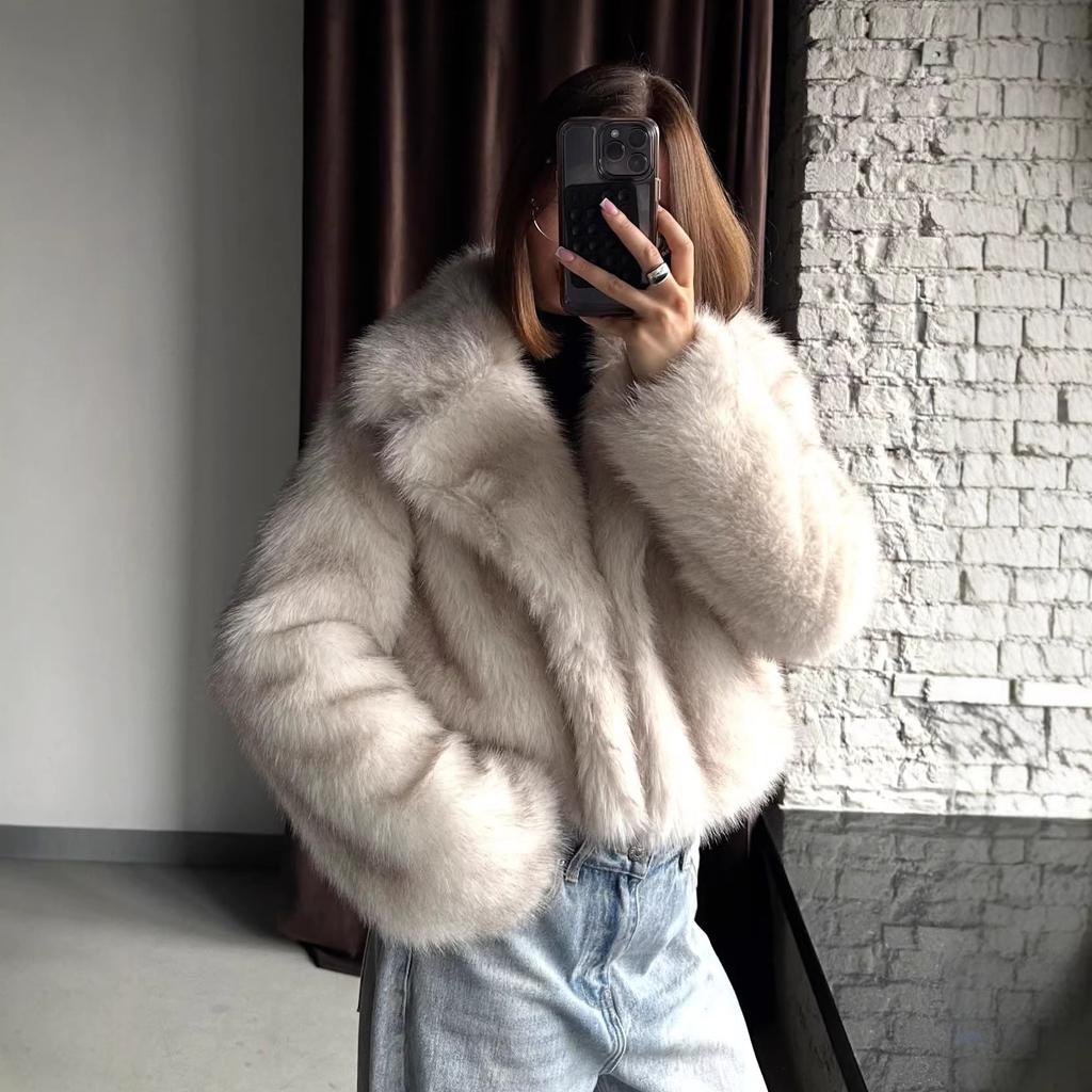 Autumn And Winter New Imitation Fox Fur Jacket, Suit Collar Loose Short Fur Women'S Clothing, Fur Temperament Commuting
