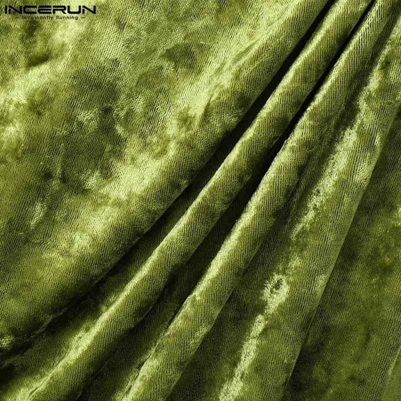 INCERUN Men One Shoulder Backless Velvet Glitter Ruffled Tops Casual T-shirts