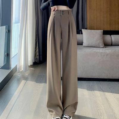 Elegant Wide-leg Pants, High-waisted Black Loose Pants, Office Loose Suit Pants