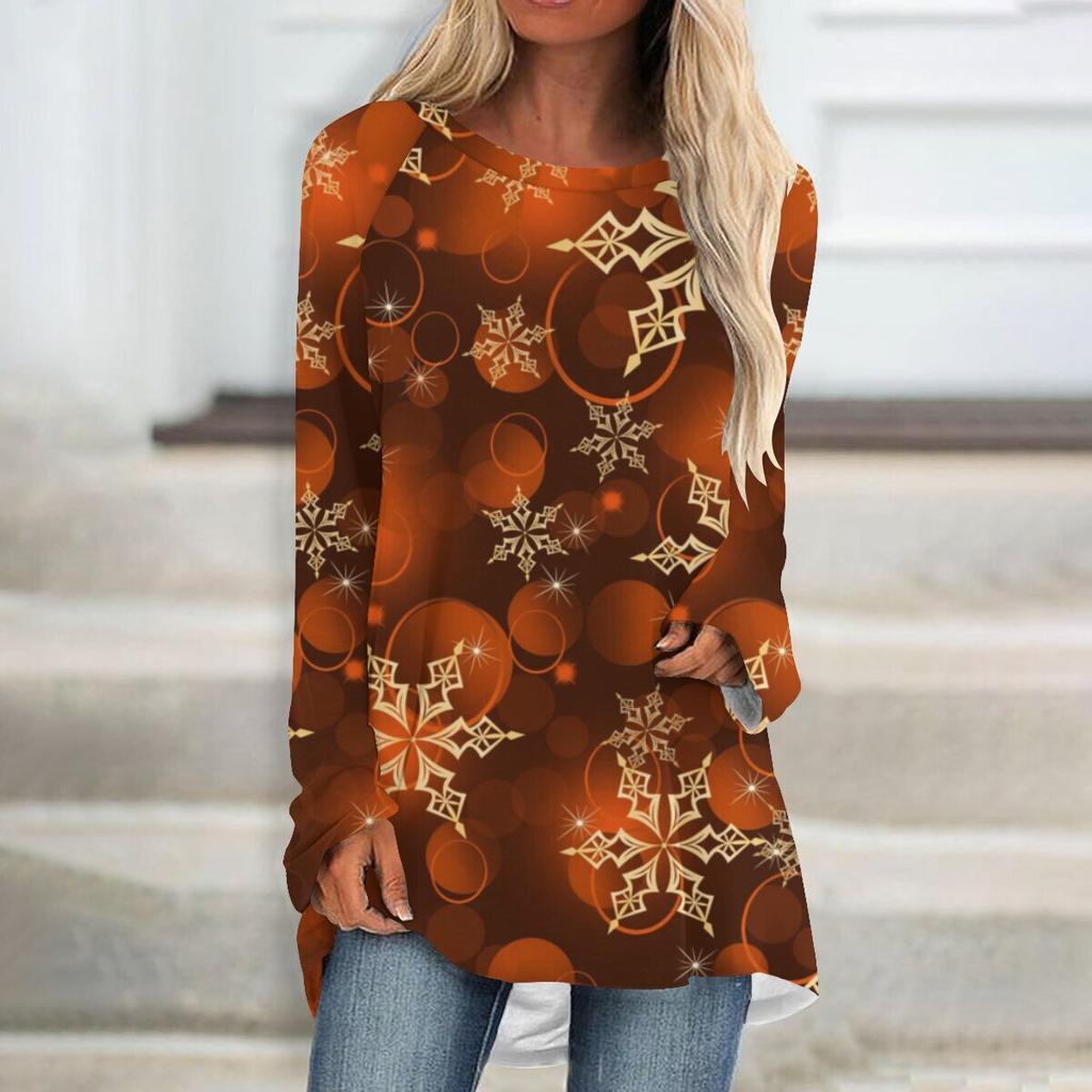 Round Neck 3D Printed Top Fashionable Casual Comfort Long Sleeved Women's T-shirts