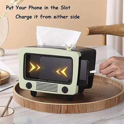 Tissue Box Holder with Cell Phone Slot, Vintage TV Shaped Tissue and Cellphone Holder Cellphone Stand, Versatile Tissue Dispenser