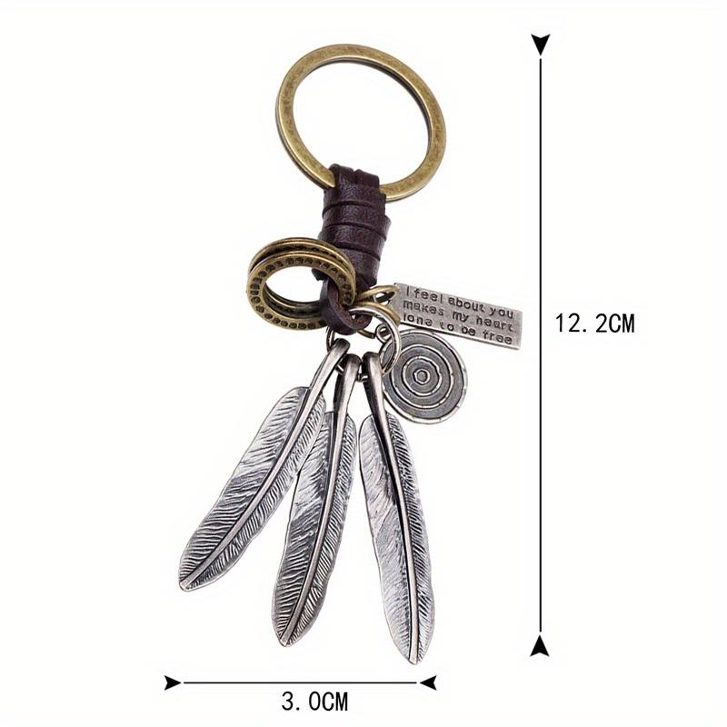 Vintage Pendant Hand Woven Leather Keychains for Men Car Key Chain Women Tassel Feather Keyring Charm Jewelry Friends Gift