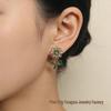2025 High-End Crystal Flower Green Leaf Zircon Stud Earrings - Trendy & Delicate for Women