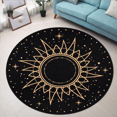 Celestial Sun Round Mat Gothic Sun Stars Carpet Punk Rock Goth Mat Halloween Round Mat,Witch Room Round Mat Starry Sky Round Rug