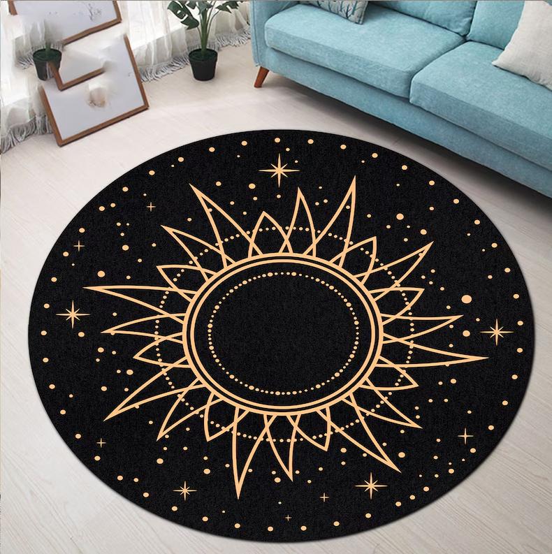 

3D Moon Stars Kids Rug Optical Illusion Round Carpet Cute Nursery Area Mat Space Theme Playroom Decor Cartoon Galaxy Floor Rug 80cm x 80cm