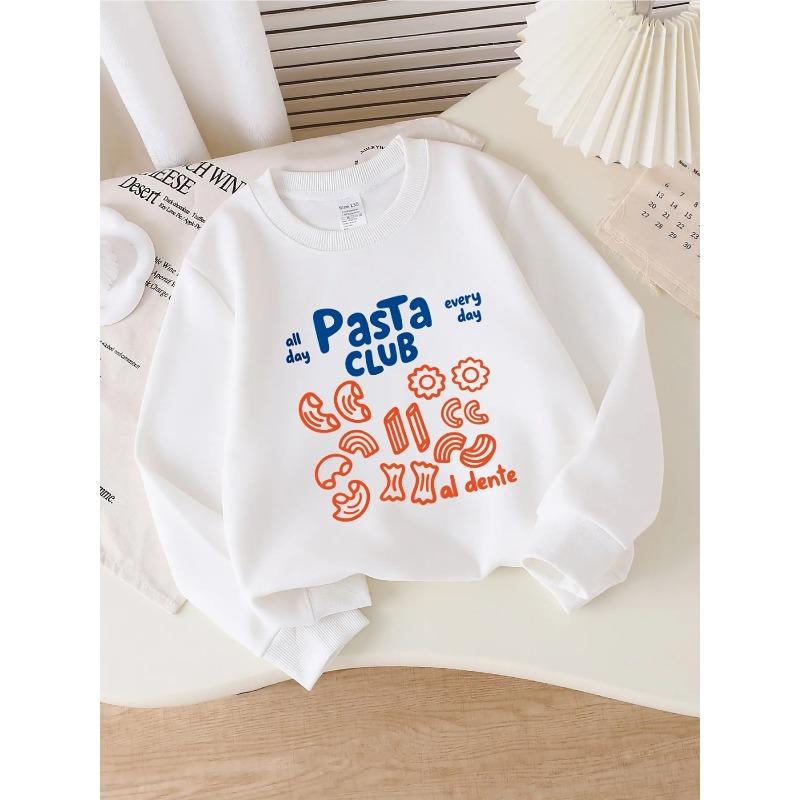 European sizes Kids  Crewneck Sweatshirt - Pasta Club All Day Every Day Al Dente , Sportswear And Casual Wear, Soft And Comfortable 110 белый