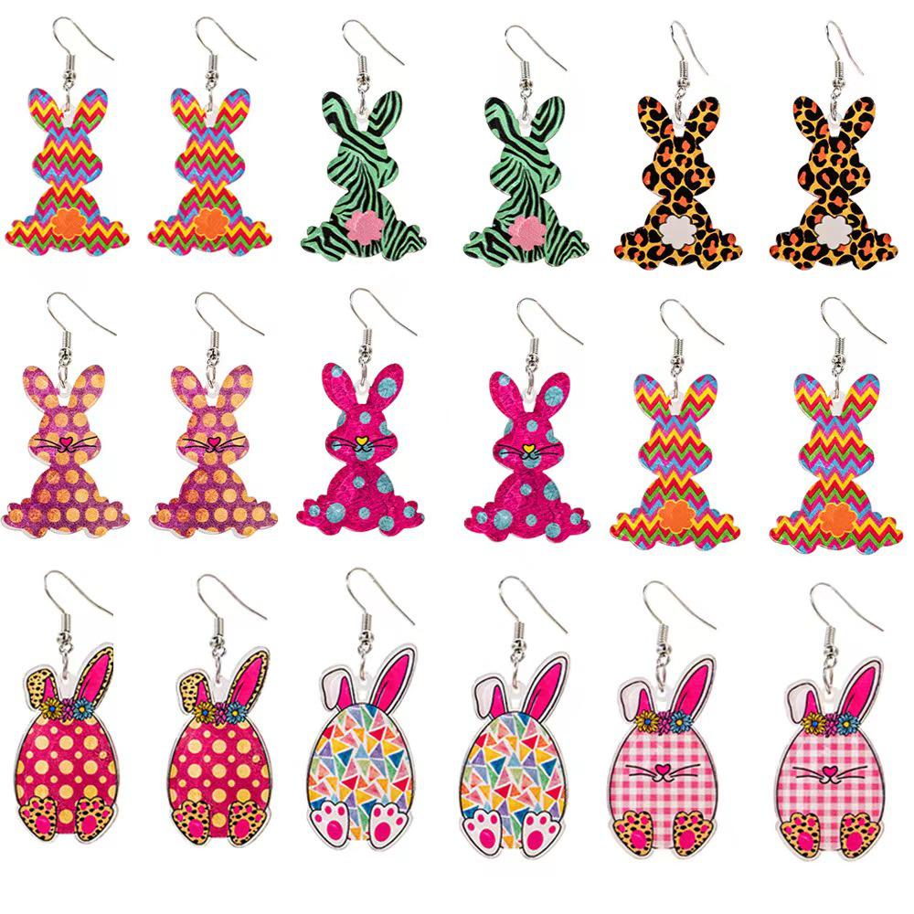 Easter Acrylic Rabbit & Carrot Dangle Earrings for Women - Cute Cartoon Design