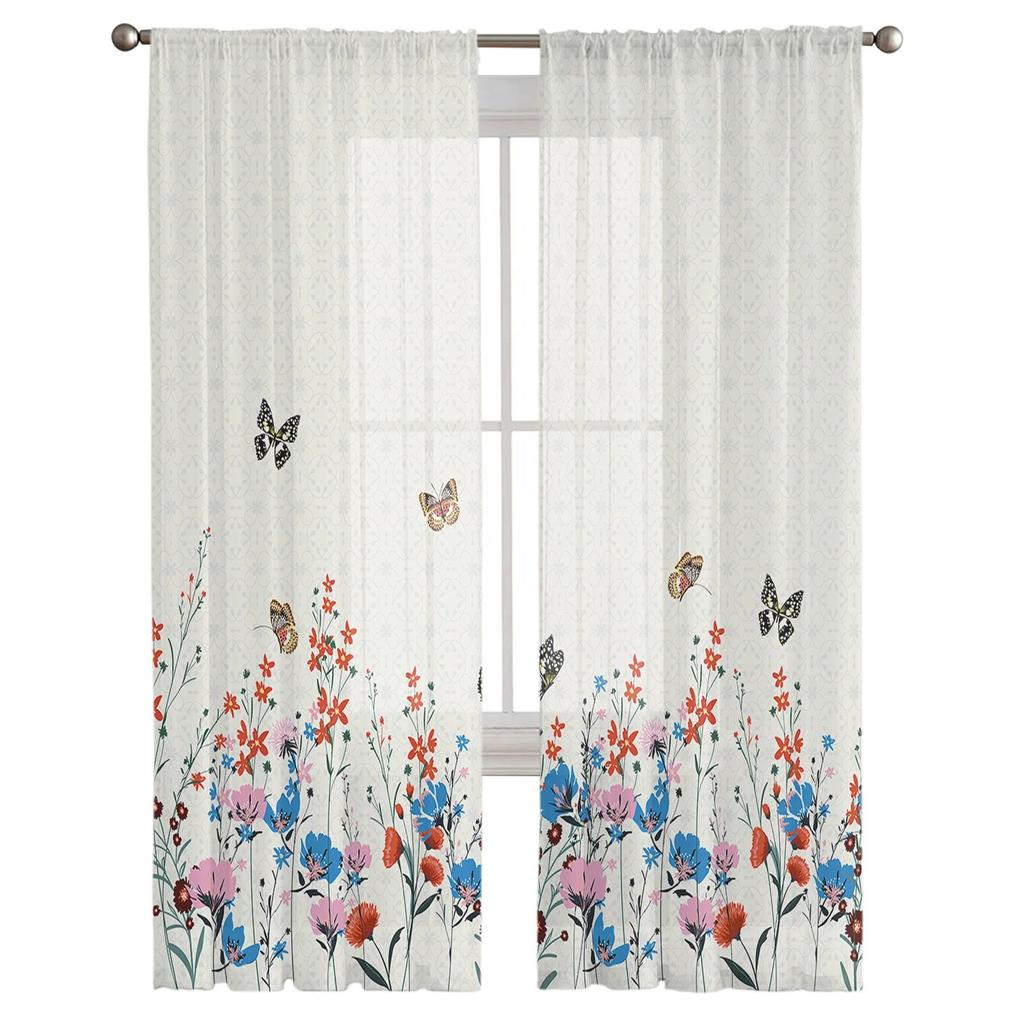 Květina Butterfly Retro Slunečnice Orchidej Ložnice Průhledné Průsvitné Závěsy Sváteční dekorace Okno Voál Tyl Závěs